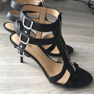 Michael Kors Zipper Black Leather Stiletto Sandals